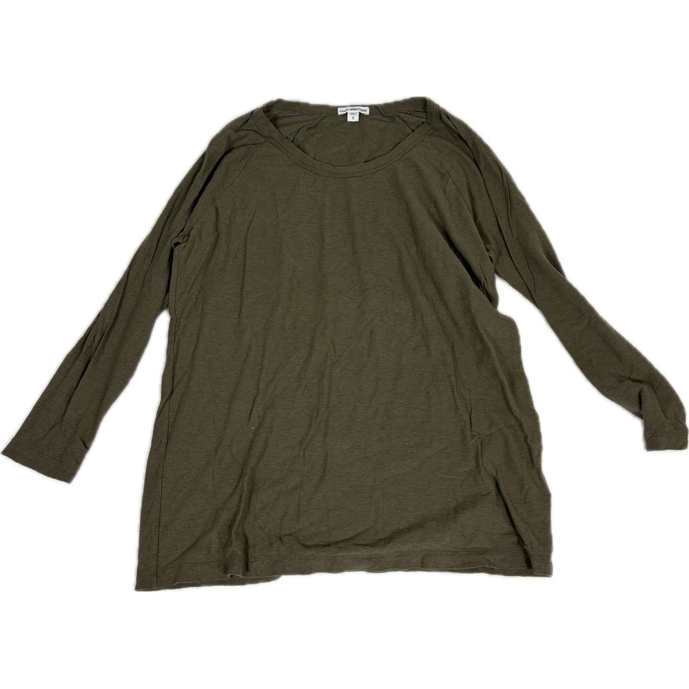 James Perse Minimalist Women 3L Soft Comfy 3/4 Sleeve Top Boho Olive Green Japan